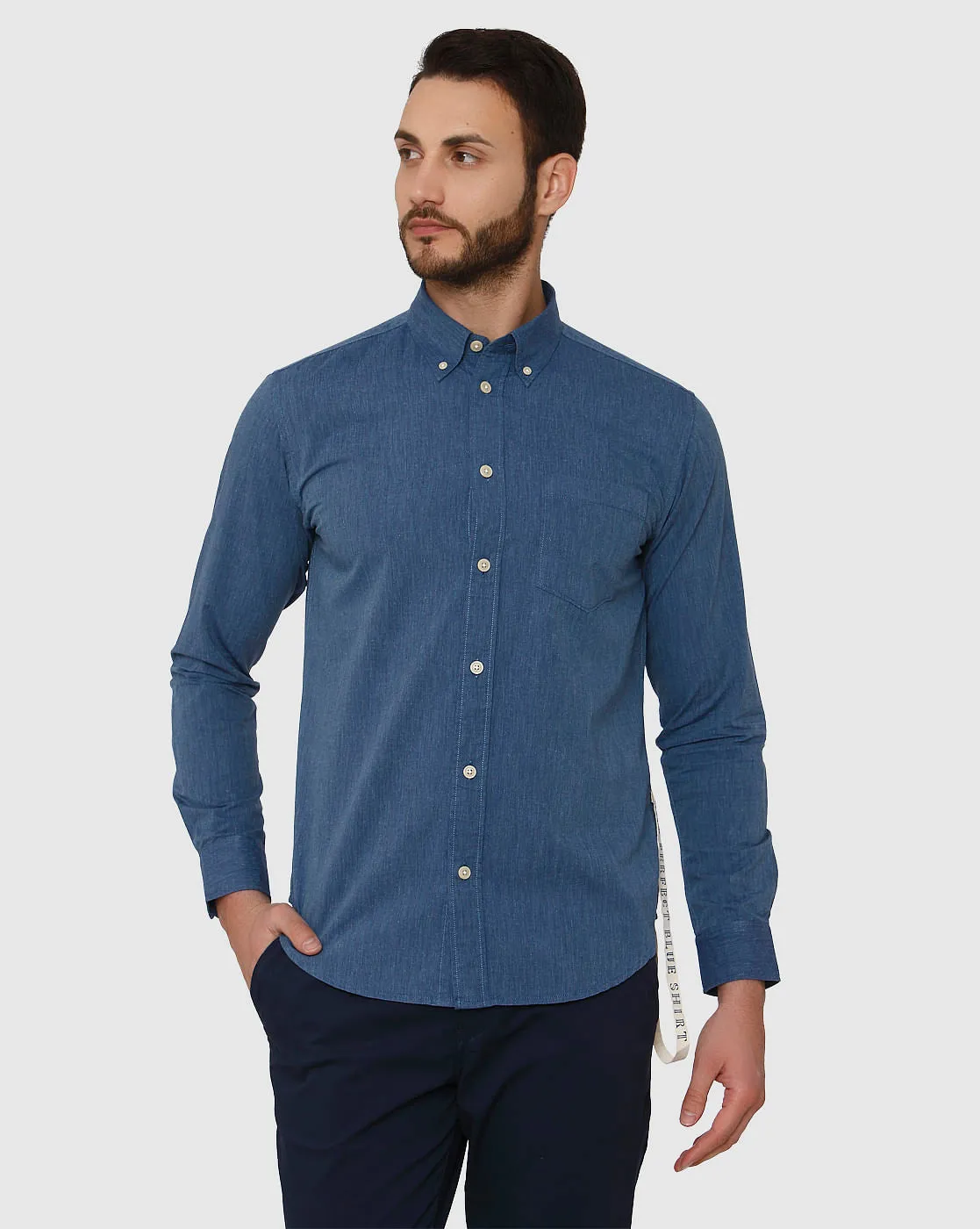 Kemeja Pria Blue Side Tape Slim Fit Lengan Panjang dari GELIGA69