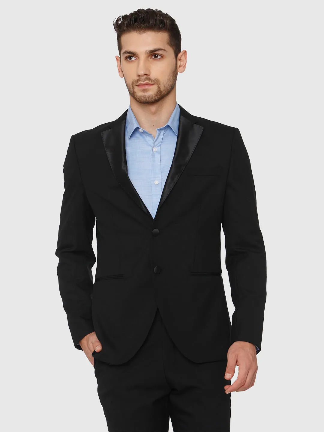 Black Double Button Tux pria slim fit elegan koleksi HIAM138