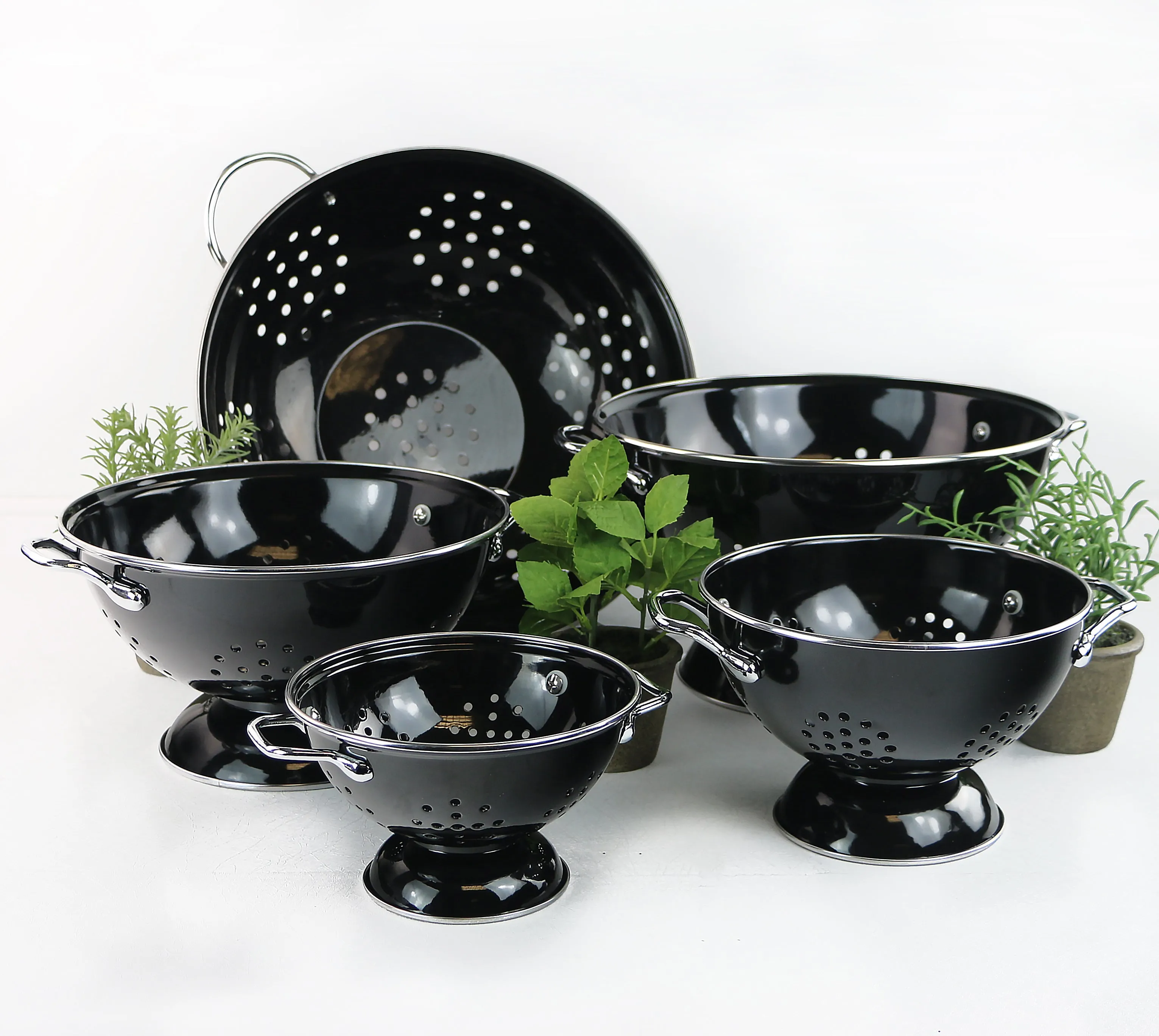INATOGEL Powder Coated Colanders Black dengan gagang krom