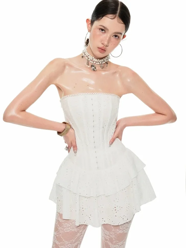 INATOGEL White Embroidered Chevron Dress warna putih motif chevron
