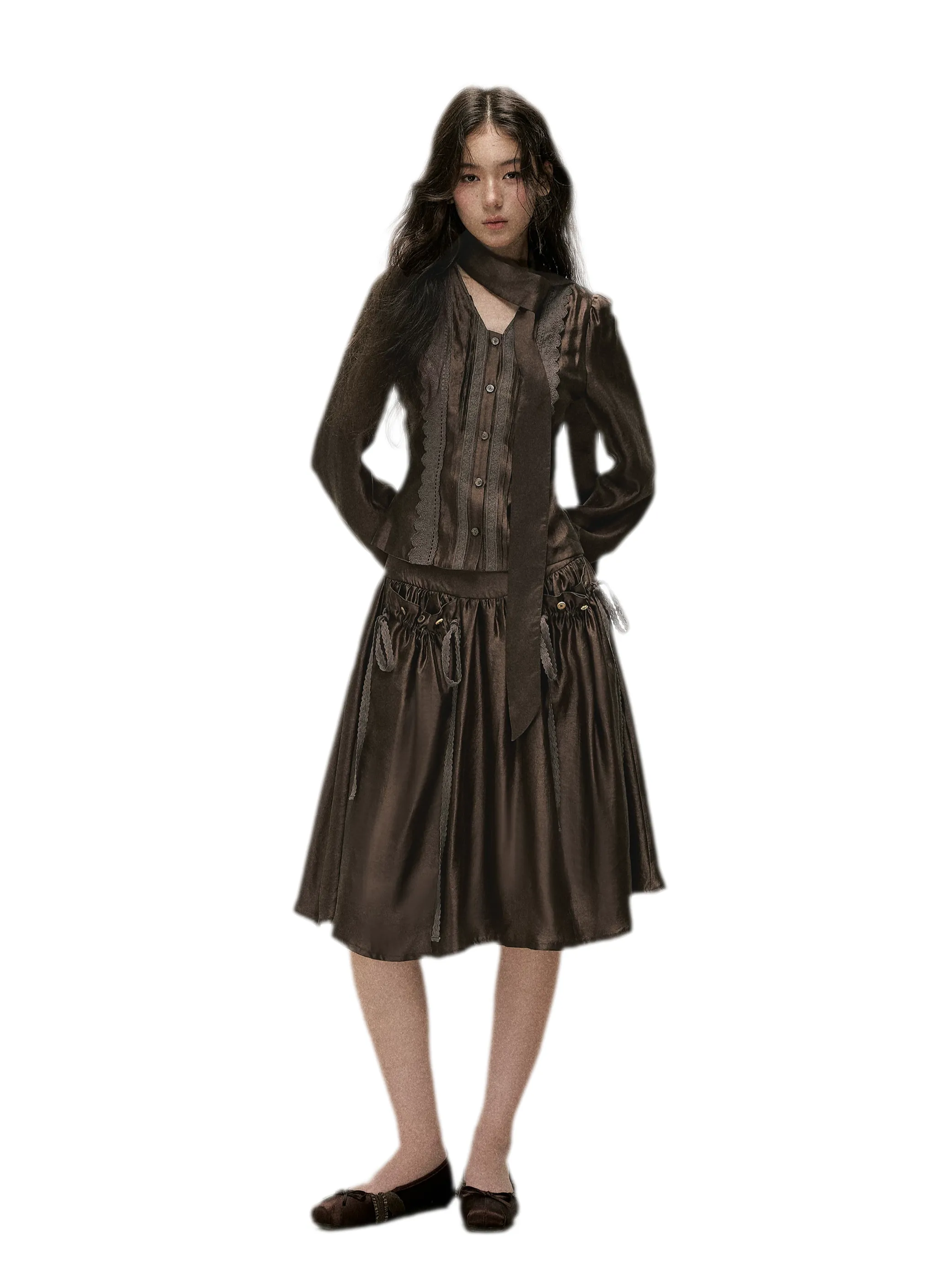 KONOHA69 Lyocell Lace Waist Shirt Set model vintage dengan detail renda