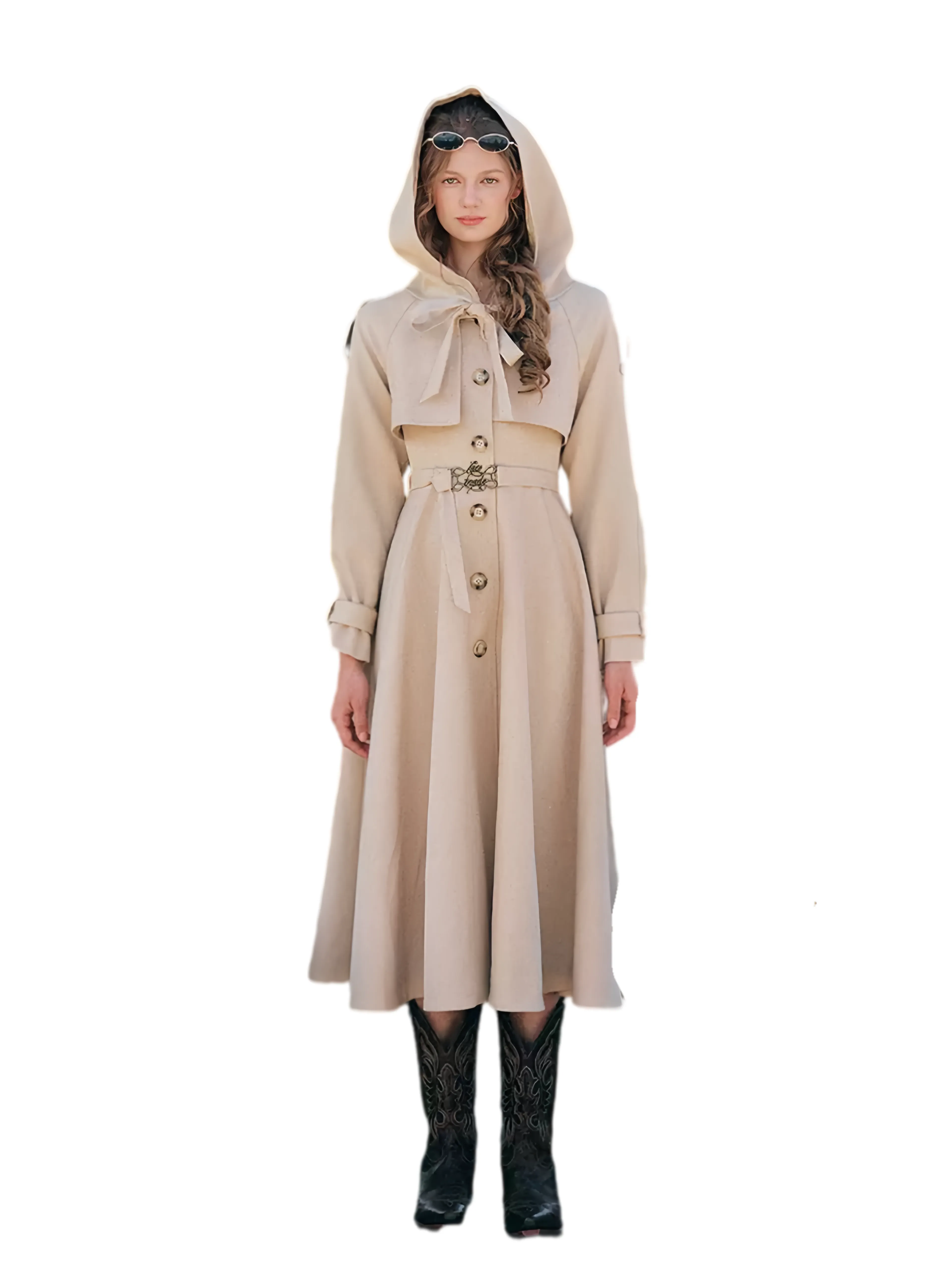 Waist-Defined Hooded Trench Coat warna light khaki elegan dari koleksi MAFIASLOT