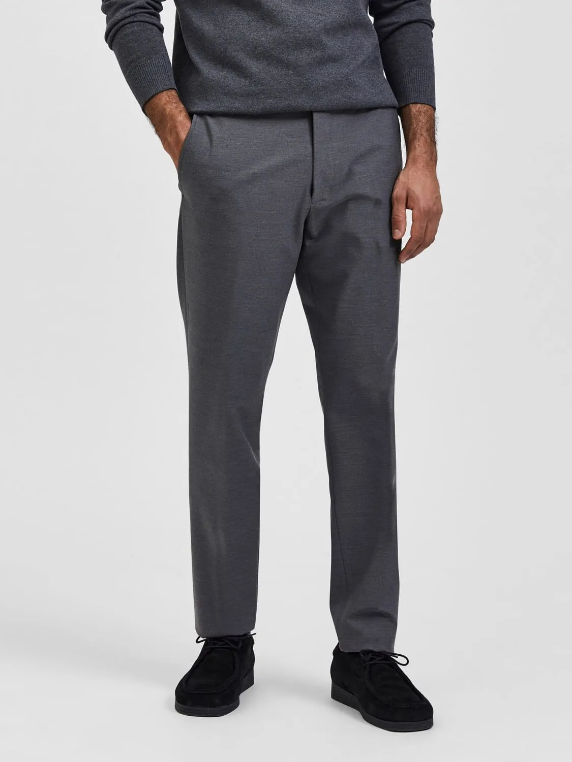 MAINSLOT369 Grey Mid Rise Tailored Trousers warna abu-abu slim fit