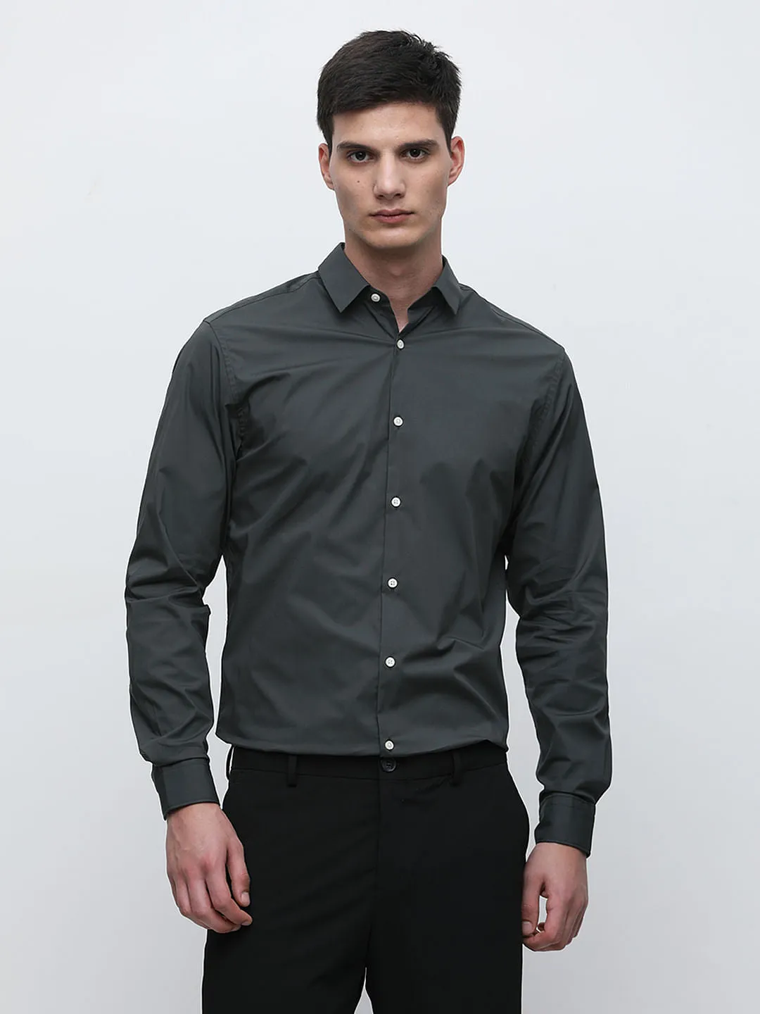 Olive Formal Full Sleeves Shirt HIAM138 kemeja formal pria lengan panjang