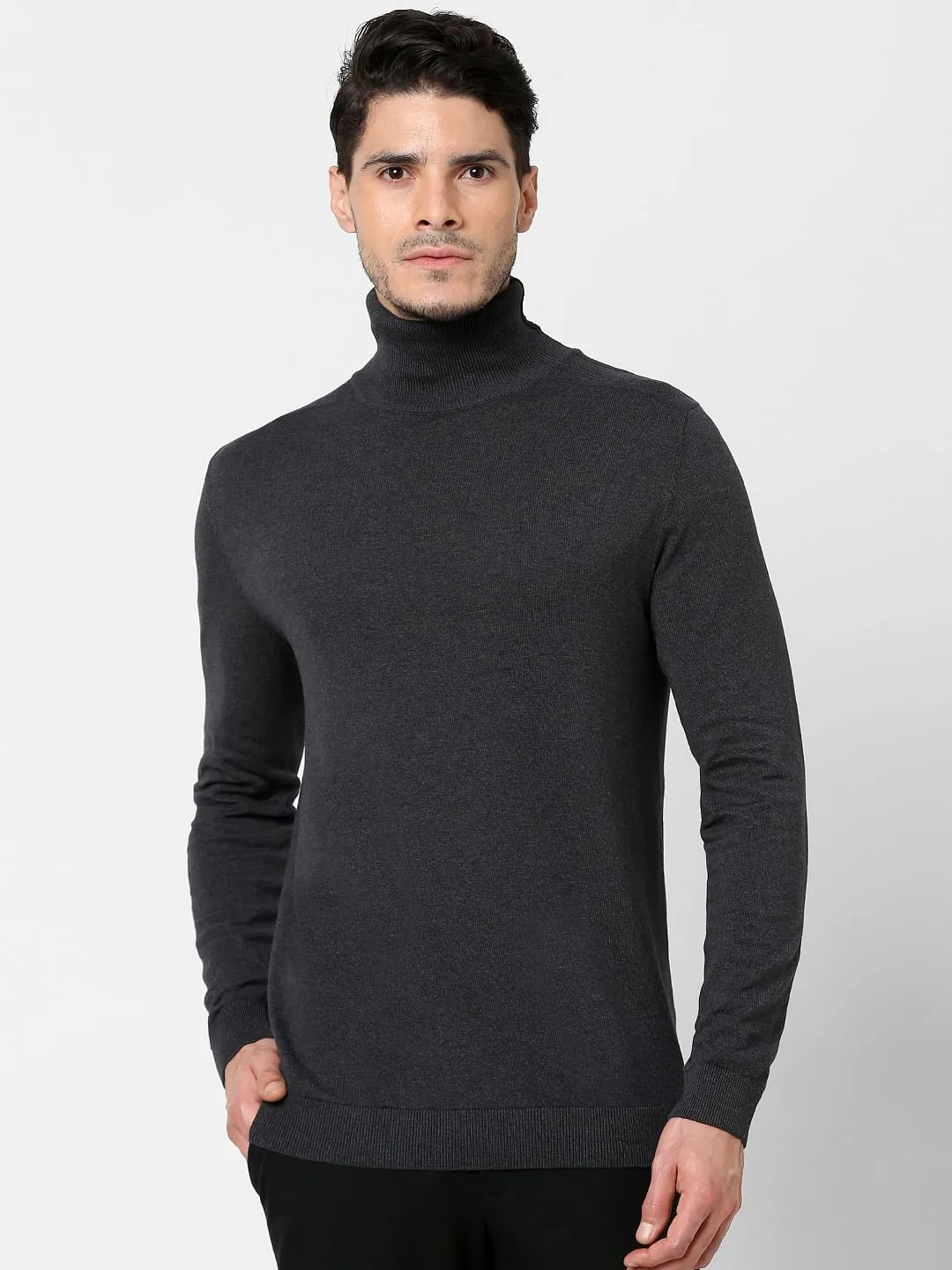 Dark Grey Roll Neck Pullover pria berkualitas tinggi dari koleksi TONGTOTO