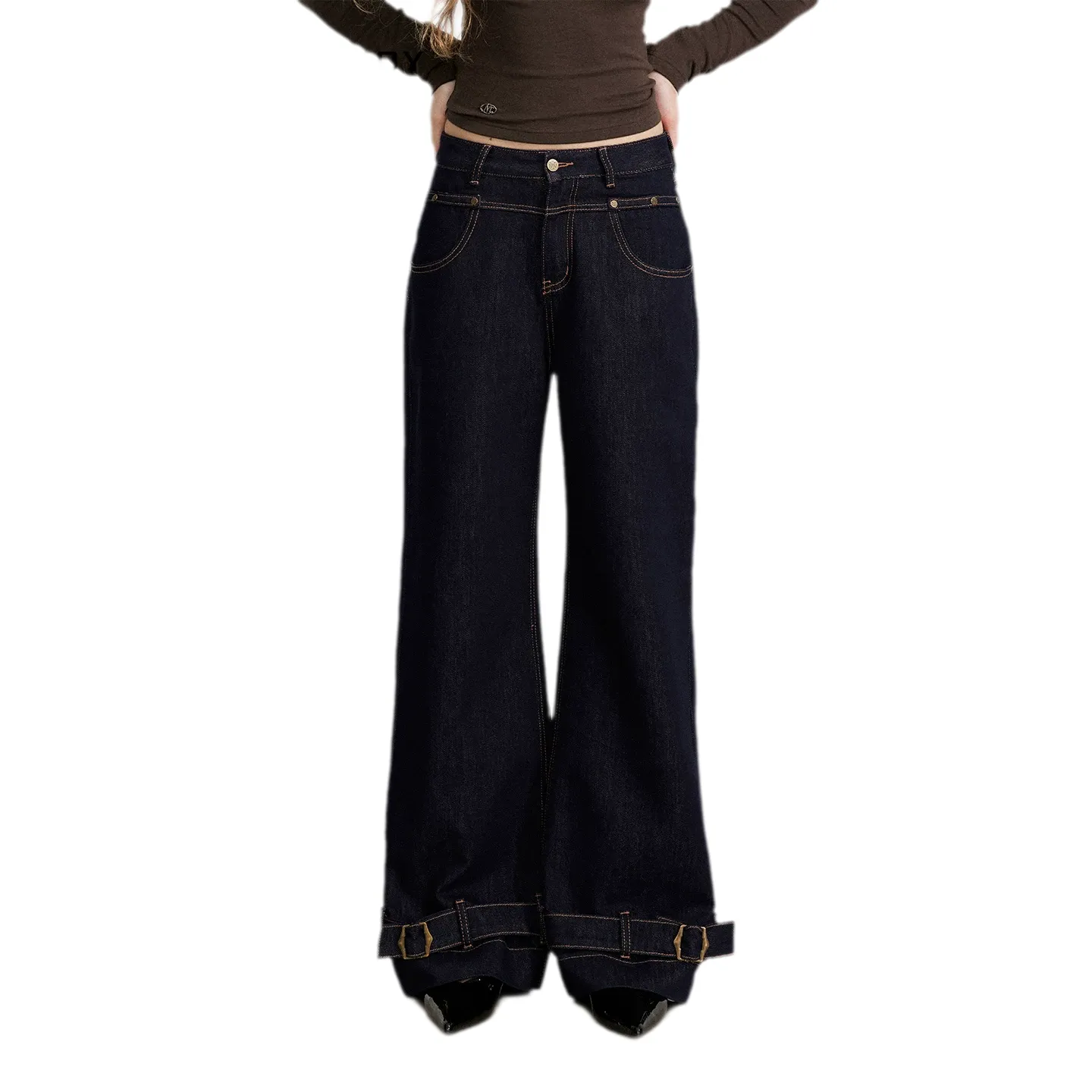 Vintage Washed Wide-Leg Jeans warna navy model kasual dari MCDTOTO